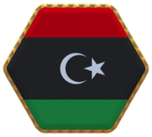 Libya Flag in Hexagon Shape with Gold Border, Bump Texture, 3D Rendering png