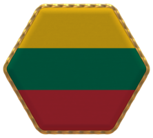 Lithuania Flag in Hexagon Shape with Gold Border, Bump Texture, 3D Rendering png