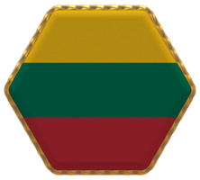 Lithuania Flag in Hexagon Shape with Gold Border, Bump Texture, 3D Rendering png