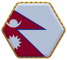 Nepal vlag in zeshoek vorm met goud grens, buil textuur, 3d renderen png