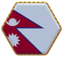 Nepal bandeira dentro hexágono forma com ouro fronteira, colisão textura, 3d Renderização png