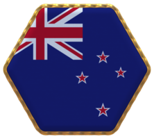 ny zealand flagga i sexhörning form med guld gräns, stöta textur, 3d tolkning png