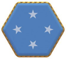 Federated States of Micronesia Flag in Hexagon Shape with Gold Border, Bump Texture, 3D Rendering png