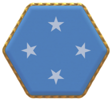 federado estados de micronesia bandera en hexágono forma con oro borde, bache textura, 3d representación png