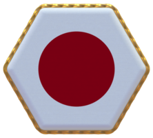 Japan Flagge im Hexagon gestalten mit Gold Grenze, stoßen Textur, 3d Rendern png