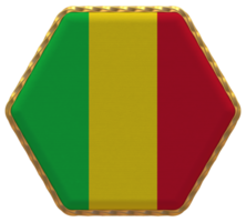 Mali Flagge im Hexagon gestalten mit Gold Grenze, stoßen Textur, 3d Rendern png