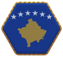 Kosovo Flag in Hexagon Shape with Gold Border, Bump Texture, 3D Rendering png