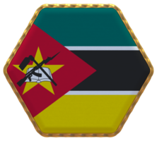 Moçambique bandeira dentro hexágono forma com ouro fronteira, colisão textura, 3d Renderização png