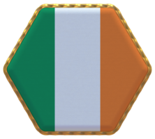 Ireland Flag in Hexagon Shape with Gold Border, Bump Texture, 3D Rendering png