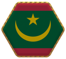 Mauritania Flag in Hexagon Shape with Gold Border, Bump Texture, 3D Rendering png