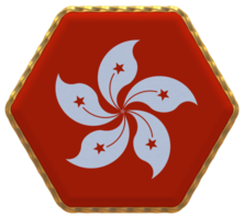 Hong kong Flagge im Hexagon gestalten mit Gold Grenze, stoßen Textur, 3d Rendern png