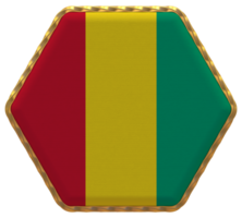 Guinea Flagge im Hexagon gestalten mit Gold Grenze, stoßen Textur, 3d Rendern png