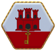 Gibraltar Flag in Hexagon Shape with Gold Border, Bump Texture, 3D Rendering png