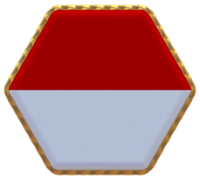 Indonesia Flag in Hexagon Shape with Gold Border, Bump Texture, 3D Rendering png