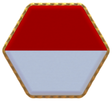 Indonesië vlag in zeshoek vorm met goud grens, buil textuur, 3d renderen png