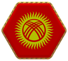 Kyrgyzstan Flag in Hexagon Shape with Gold Border, Bump Texture, 3D Rendering png