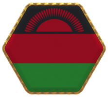 Malawi Flag in Hexagon Shape with Gold Border, Bump Texture, 3D Rendering png