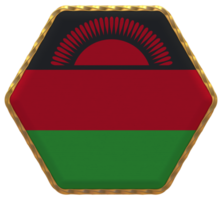 Malawi Flag in Hexagon Shape with Gold Border, Bump Texture, 3D Rendering png