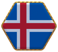 Iceland Flag in Hexagon Shape with Gold Border, Bump Texture, 3D Rendering png