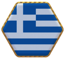 Grèce drapeau dans hexagone forme avec or frontière, bosse texture, 3d le rendu png