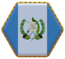 Guatemala bandera en hexágono forma con oro borde, bache textura, 3d representación png