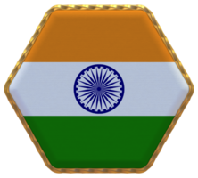 India bandera en hexágono forma con oro borde, bache textura, 3d representación png