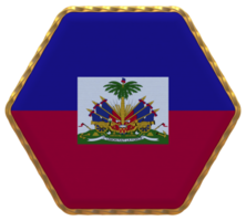 Haiti Flag in Hexagon Shape with Gold Border, Bump Texture, 3D Rendering png