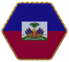 Haiti Flag in Hexagon Shape with Gold Border, Bump Texture, 3D Rendering png