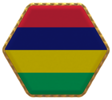 Mauritius Flag in Hexagon Shape with Gold Border, Bump Texture, 3D Rendering png