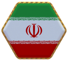 Iran Flag in Hexagon Shape with Gold Border, Bump Texture, 3D Rendering png