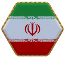 Iran Flag in Hexagon Shape with Gold Border, Bump Texture, 3D Rendering png