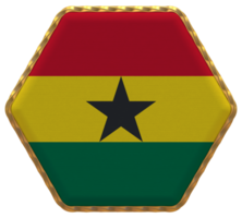 Ghana Flag in Hexagon Shape with Gold Border, Bump Texture, 3D Rendering png