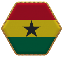 Ghana bandera en hexágono forma con oro borde, bache textura, 3d representación png