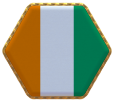 Ivory Coast Flag in Hexagon Shape with Gold Border, Bump Texture, 3D Rendering png