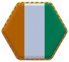 Ivory Coast Flag in Hexagon Shape with Gold Border, Bump Texture, 3D Rendering png