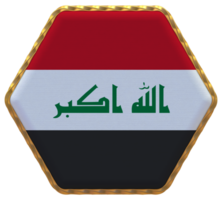 Irak bandera en hexágono forma con oro borde, bache textura, 3d representación png