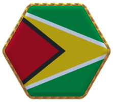 Guyana Flag in Hexagon Shape with Gold Border, Bump Texture, 3D Rendering png