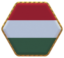 Hungary Flag in Hexagon Shape with Gold Border, Bump Texture, 3D Rendering png