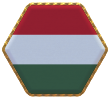 Hungary Flag in Hexagon Shape with Gold Border, Bump Texture, 3D Rendering png