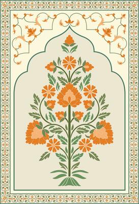 Mughal flower motif. Botanical floral ethnic motif, and Indian mughal flower motif with background.