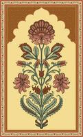 Mughal Floral Miniature Painting. Template for greeting card or invitation in oriental style. vector