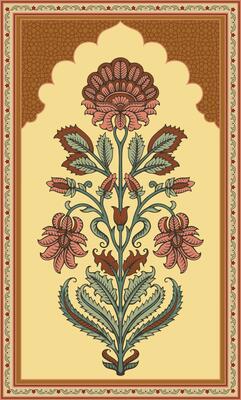 Mughal Floral Miniature Painting. Template for greeting card or invitation in oriental style.
