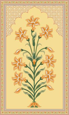 Mughal flower motif. Botanical floral ethnic motif, and Indian mughal flower motif with background.