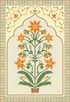 Mughal flower motif. Botanical floral ethnic motif, and Indian mughal flower motif with background. vector