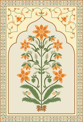 Mughal flower motif. Botanical floral ethnic motif, and Indian mughal flower motif with background.