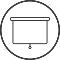 Projector icon in thin line black circle frames. png