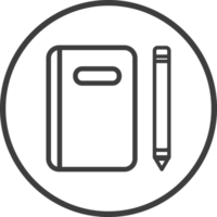 Notebook icon in thin line black circle frames. png