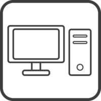 Computer icon in thin line black square frames. png