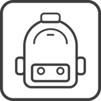 School bag icon in thin line black square frames. png