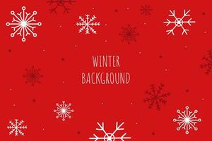 Vector winter poster with snowflakes. Minimalistic banner, poster. Winter season. Red isolated background.